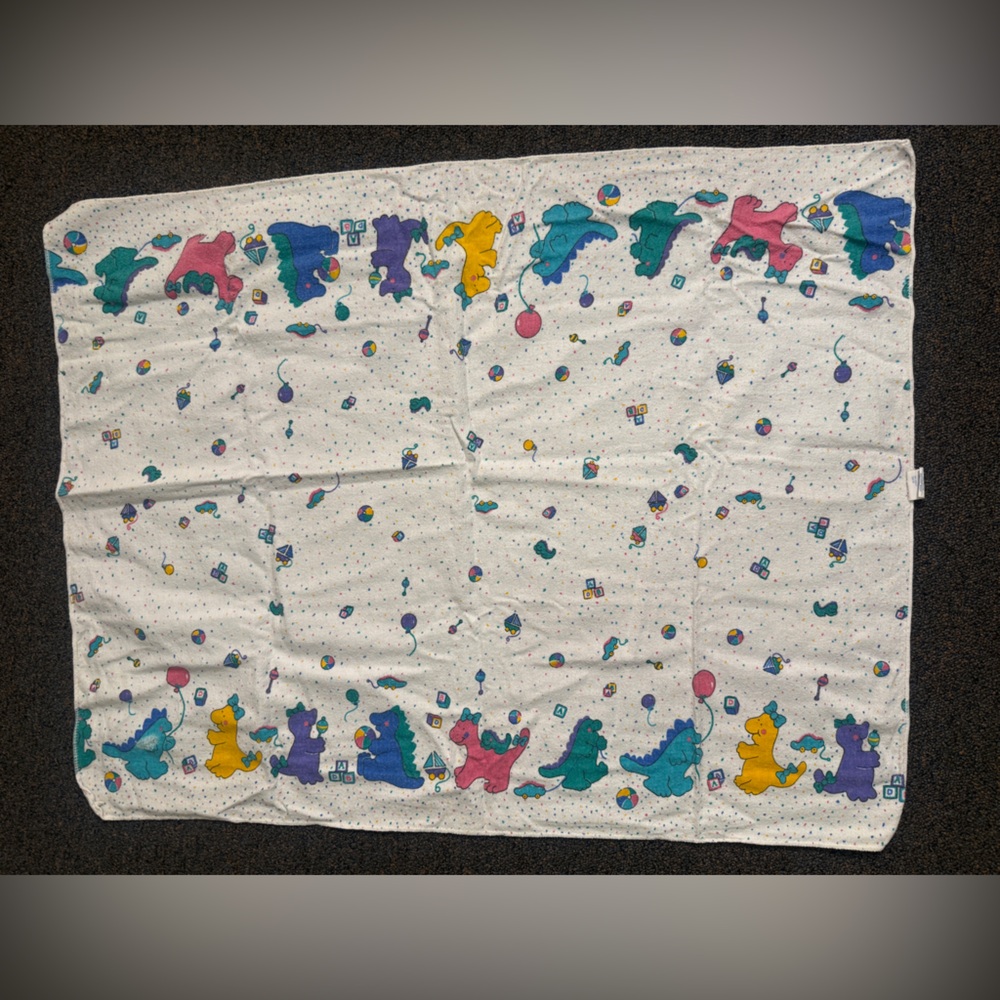 (2)Vintage Sprockets Mervyn's‎ Dinosaur Baby Blanket 100% Cotton Made in USA EUC